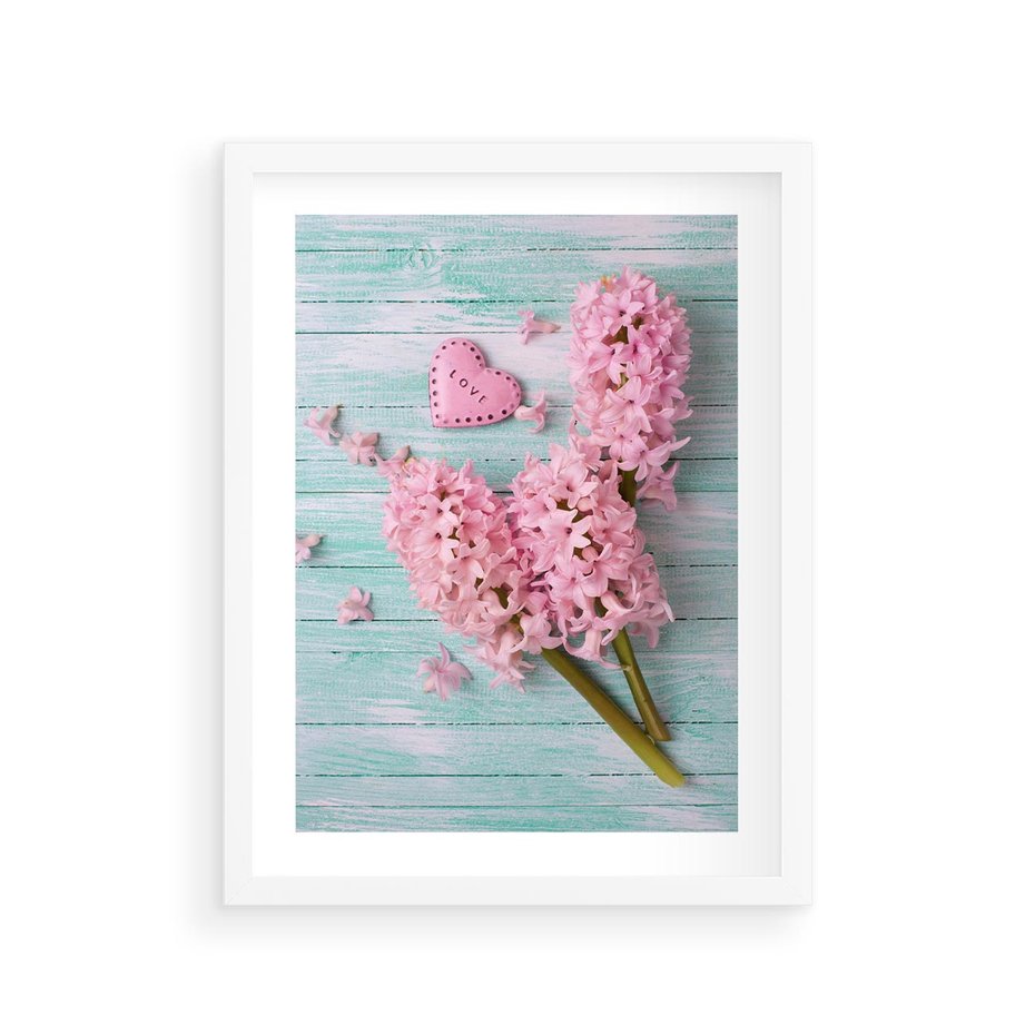 Plakat w ramie 30x40 - Hiacynty w Kwiatowej Kompozycji - hiacynty, kwiaty - rama biała