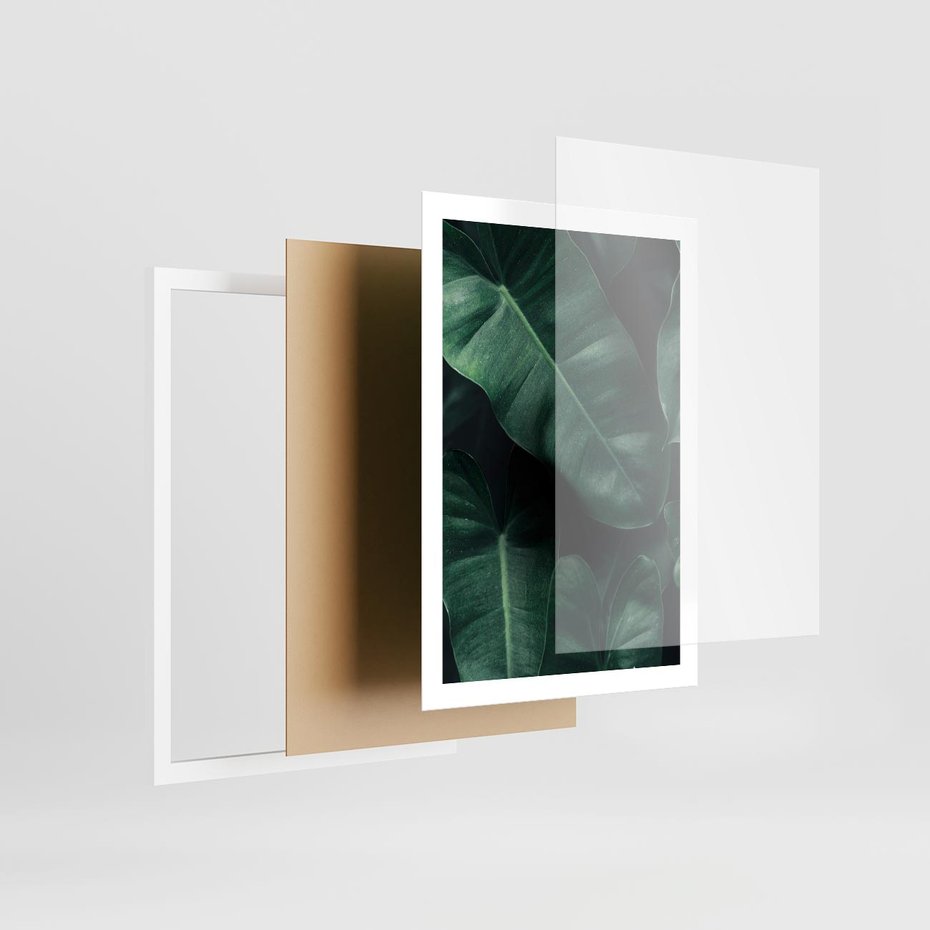 Plakat w ramie 50x70 - Liście Bananowca - minimalizm, zielone liście bananowca - rama biała