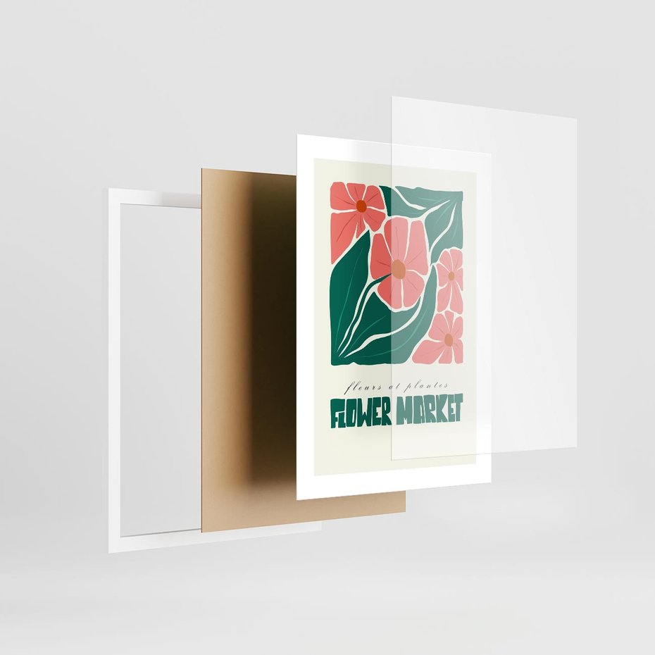 Plakat w ramie 30x40 - Retro Inspiracja - minimalistyczna kwiatowa kompozycja, pastelowe kolory - rama biała