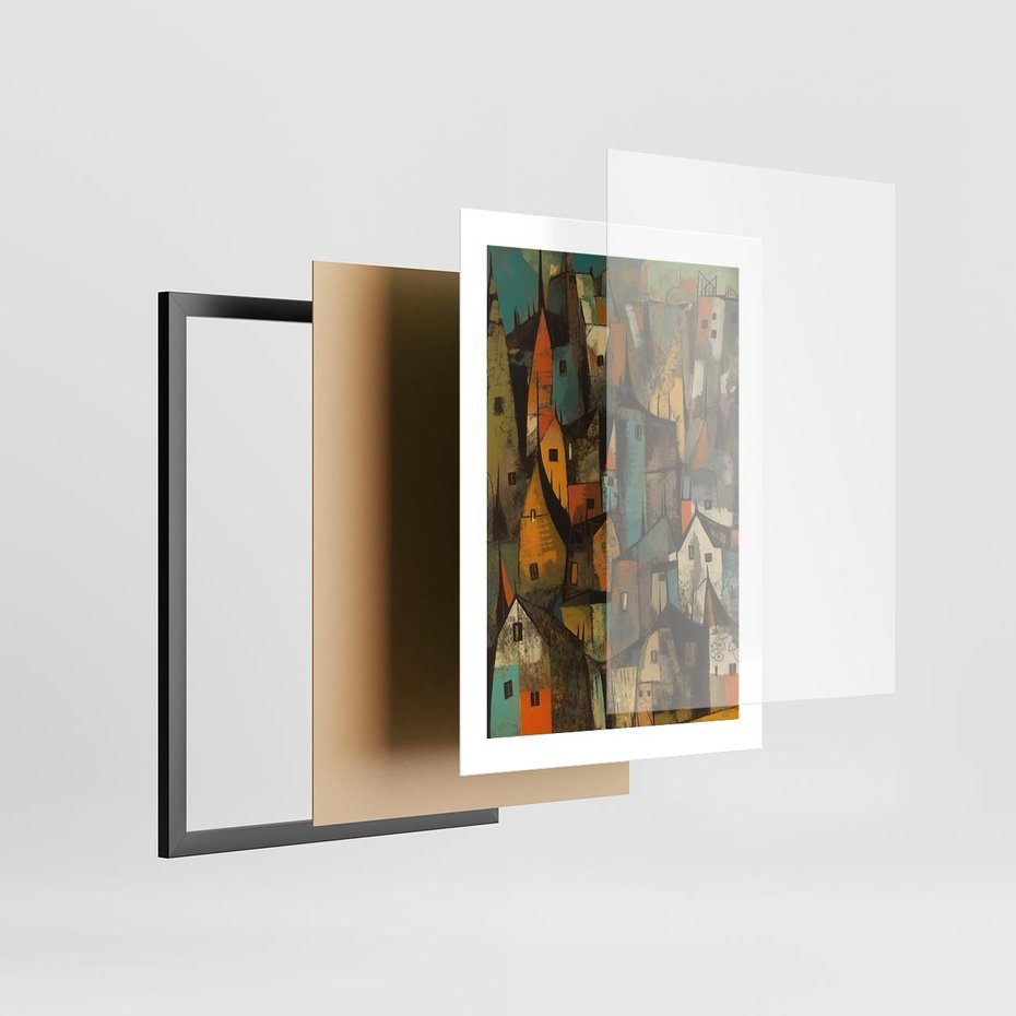 Plakat w ramie 30x40 - Przenikające Wizje - abstrakcyjny obraz, sztuka abstrakcji - rama czarna