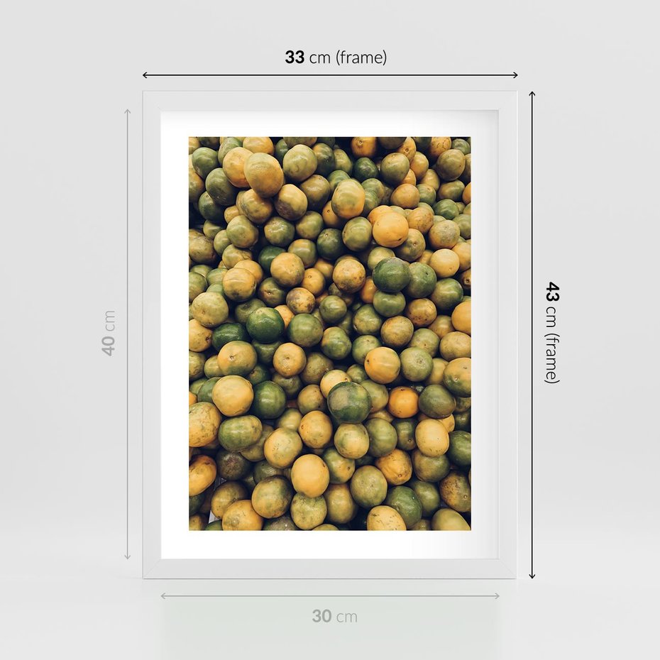 Plakat w ramie 30x40 - Świeżość Cytrusów - cytryny, limonki - rama biała