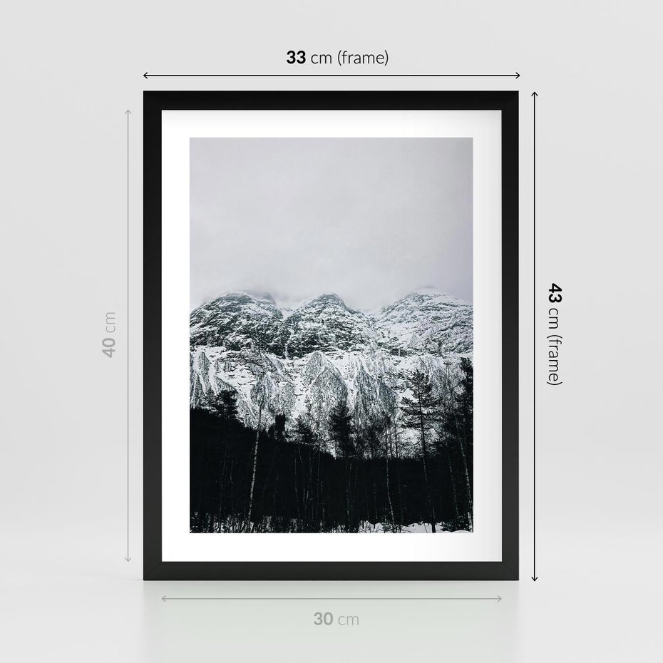 Plakat w ramie 30x40 - Zimowe Uroki Gór - góry ośnieżone, krajobraz górski - rama czarna