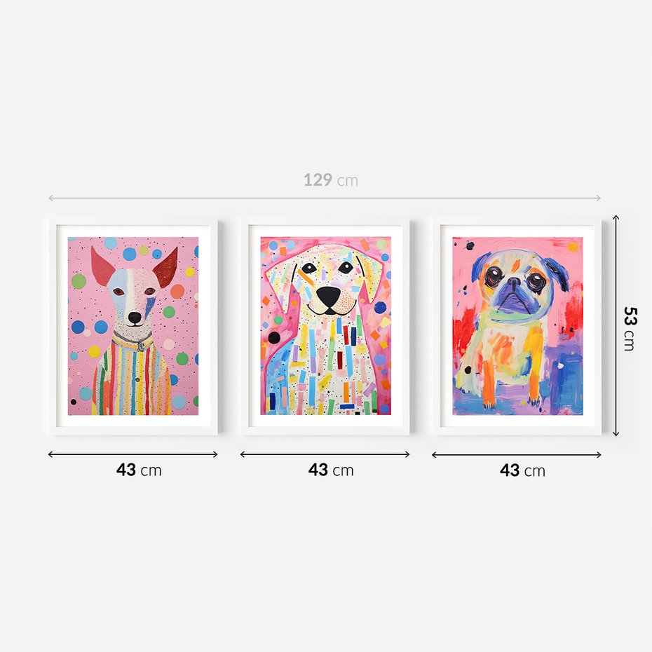 Zestaw obrazy w ramie 40x50 galeria - dla, dzieci, pieski, akwarela - rama biała