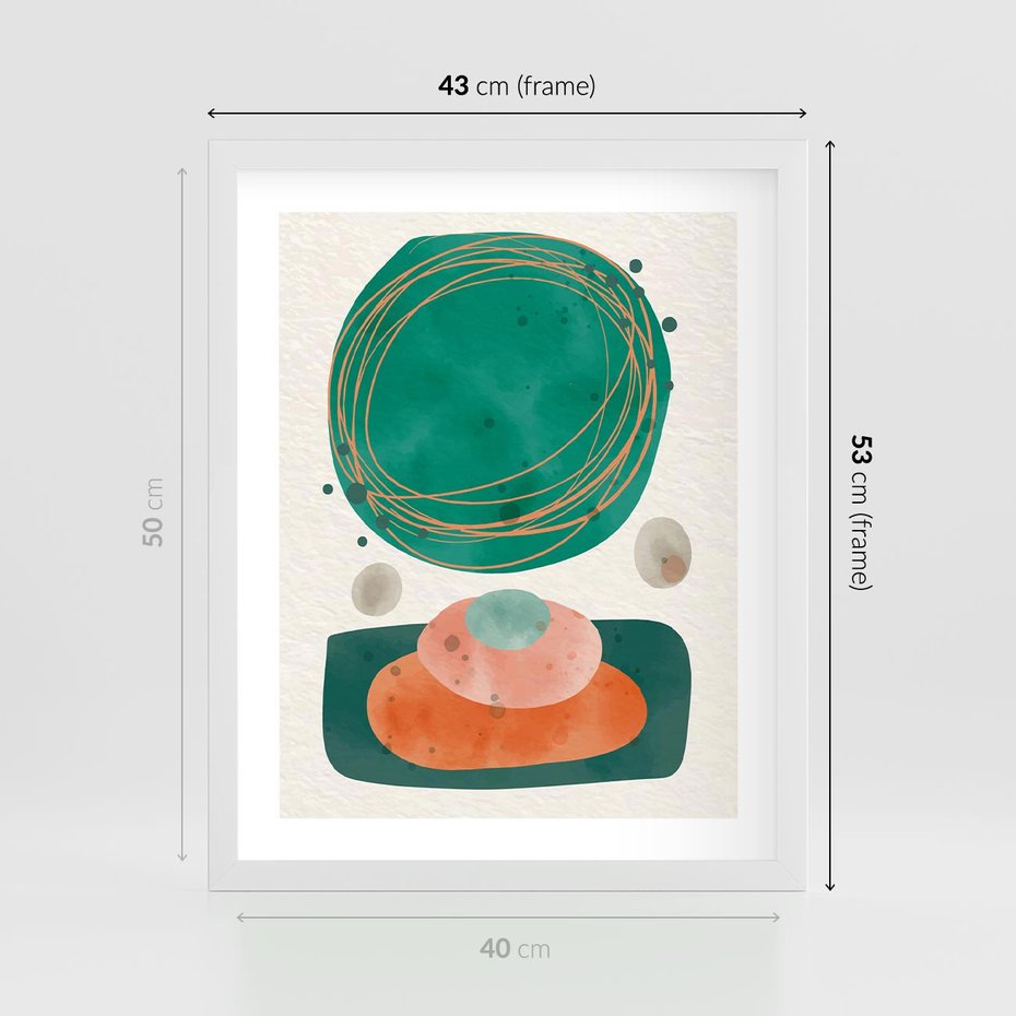 Plakat w ramie 40x50 - Rozmyte Granice - abstrakcyjne plamy, zielony - rama biała
