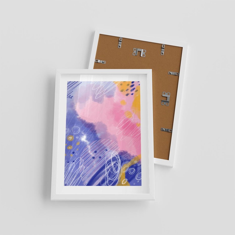 Plakat w ramie 30x40 - Migocące Granice Kształtów - abstrakcyjny plakat, pastelowe kolory - rama biała
