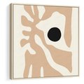 Obraz w ramie 50x50 - Eksploracja Abstrakcji - beżowa absrakcyjna kompozycja, czarny akcent - rama drewno