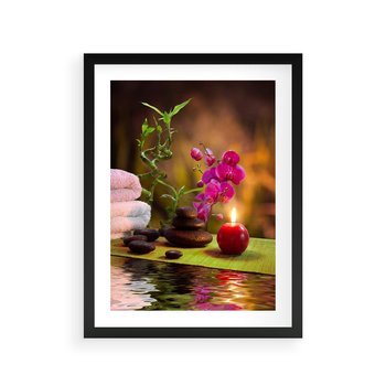 Plakat w ramie 30x40 - Światło Świecących Kwiatów w Spa - spa, świaca - rama czarna
