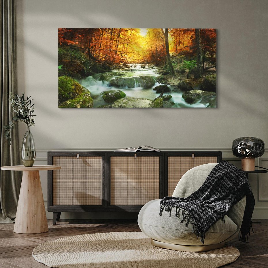 Obraz na płótnie 120x60 - Siła Natury: Strumień w Lesie - strumień, las