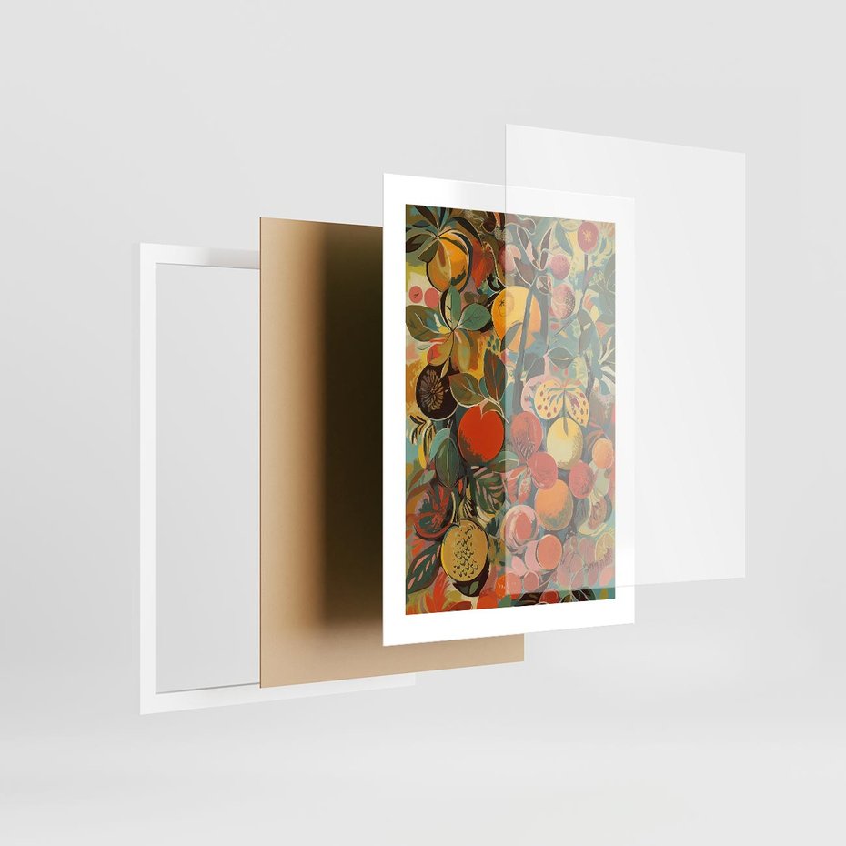 Plakat w ramie 30x40 - Księga Surrealnych Wyobrażeń - abstrakcyjny obraz owoców, jak picasso - rama biała