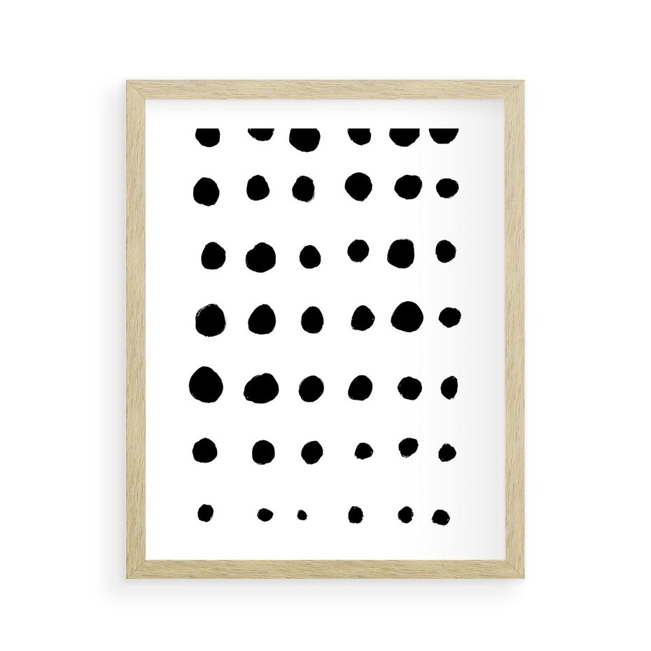 Plakat w ramie 40x50 - Migocące Anomalie - abstrakcyjna kompozycja z czarnych kropek, minimalistyczny czarno bialy plakat - rama drewno