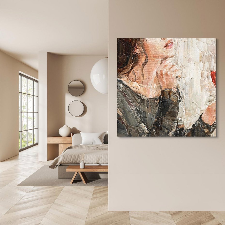 Obraz na płótnie 30x30 - Esencja - kobieta wino obraz impresonizm olej na płótnie