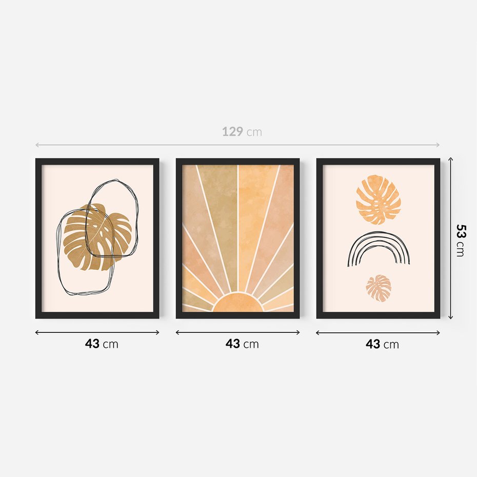 Zestaw obrazy w ramie 40x50 galeria - Boho, monstera, tęcza, nowoczesne - rama czarna