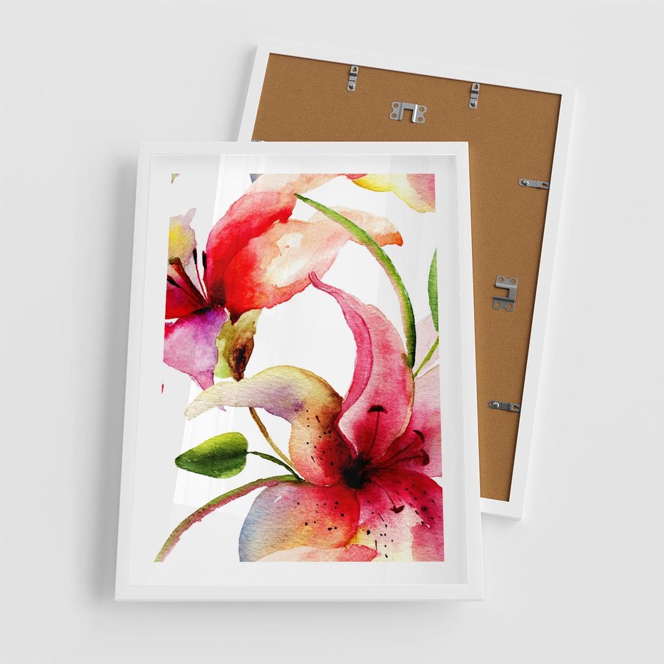Plakat w ramie 50x70 - Kwiaty w akwareli - delikatne piękno - kwiaty, akwarela - rama biała