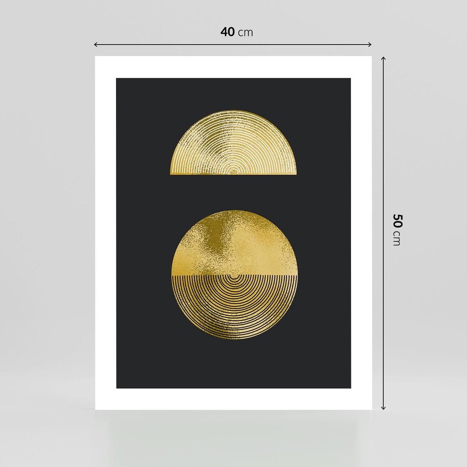 Plakat bez ramy 40x50 - Migotliwe Przeniknięcia - złote koła, czarne tło