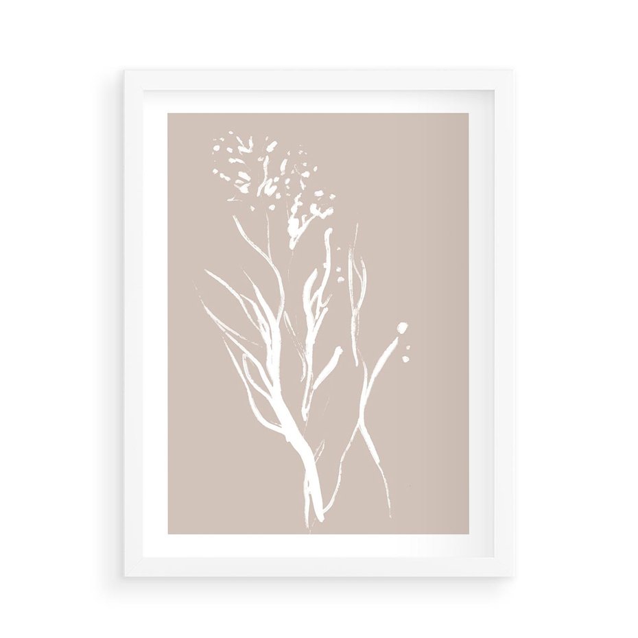 Plakat w ramie 50x70 - Impresje Pastelowych Nastrojów - minimalistyczny delikatny obraz, beżowe odcienie - rama biała