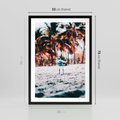 Plakat w ramie 50x70 - Tropikalna Uroda: Plaża z Mewą - tropikalna plaża, mewa na piasku - rama czarna