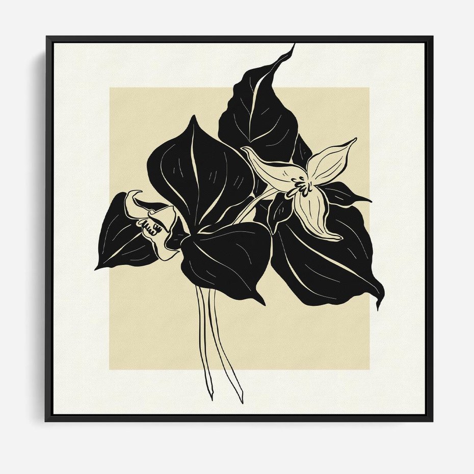 Obraz w ramie 50x50 - Ekspresja w szkicowanych kształtach - kwiaty, typografia - rama czarna