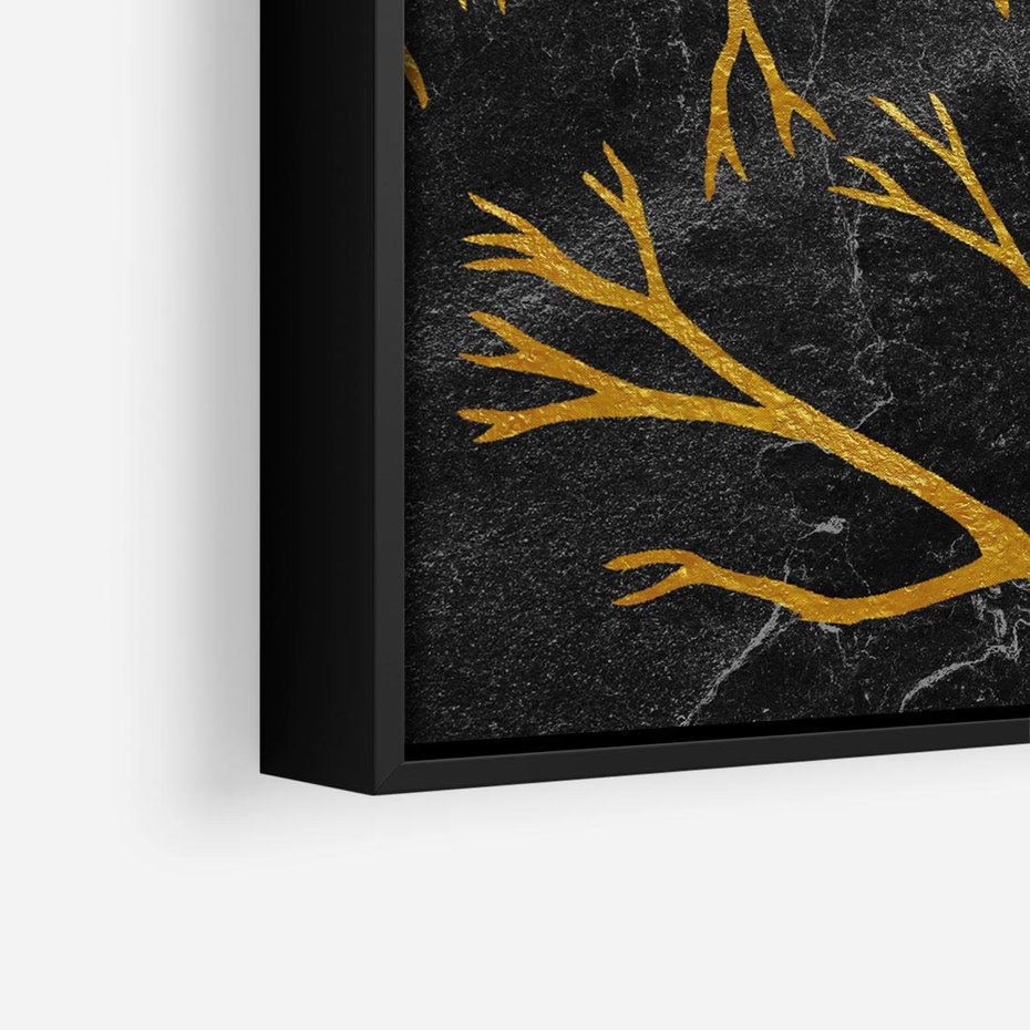 Obraz w ramie 50x50 - Marmurowe Drzewa Snu - złote gałęzie, drzewa - rama czarna
