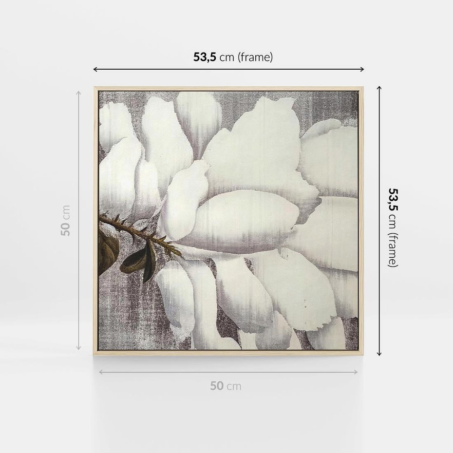 Obraz w ramie 50x50 - Tekstura Kwiatu - białe kwiaty, duży kwiat - rama drewno