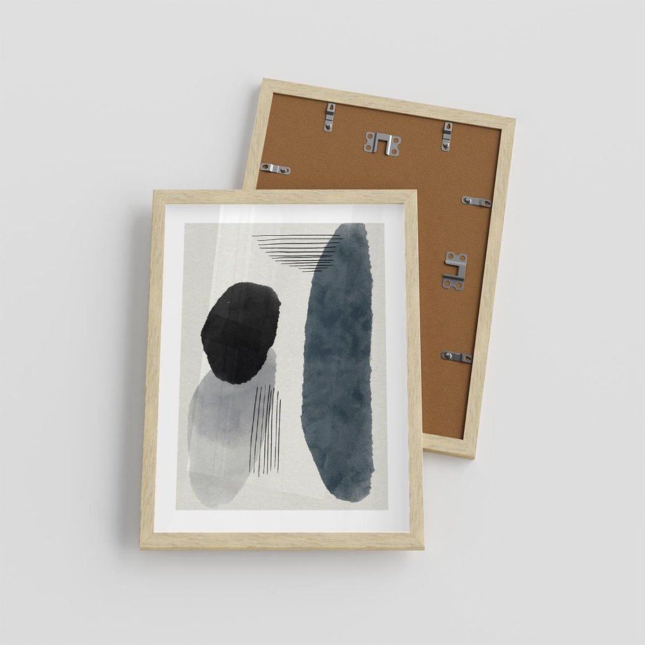 Plakat w ramie 30x40 - Abstrakcyjna Gra Szarości - abstrakcyjna grafika, akwarela - rama drewno