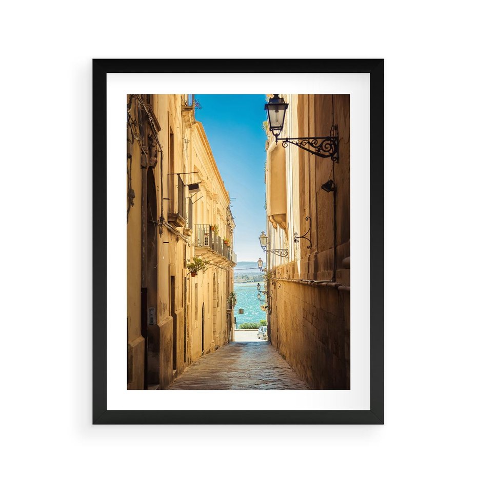 Plakat w ramie 40x50 - Perspektywa magicznej uliczki - uliczka, perspektywa - rama czarna