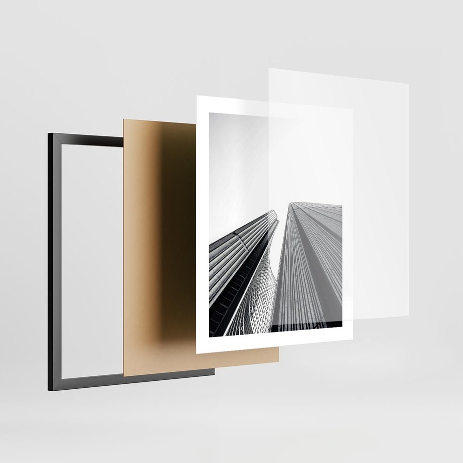 Plakat w ramie 40x50 - Monochromatyczna Wizja - architektura, wysoki wieżowiec - rama czarna