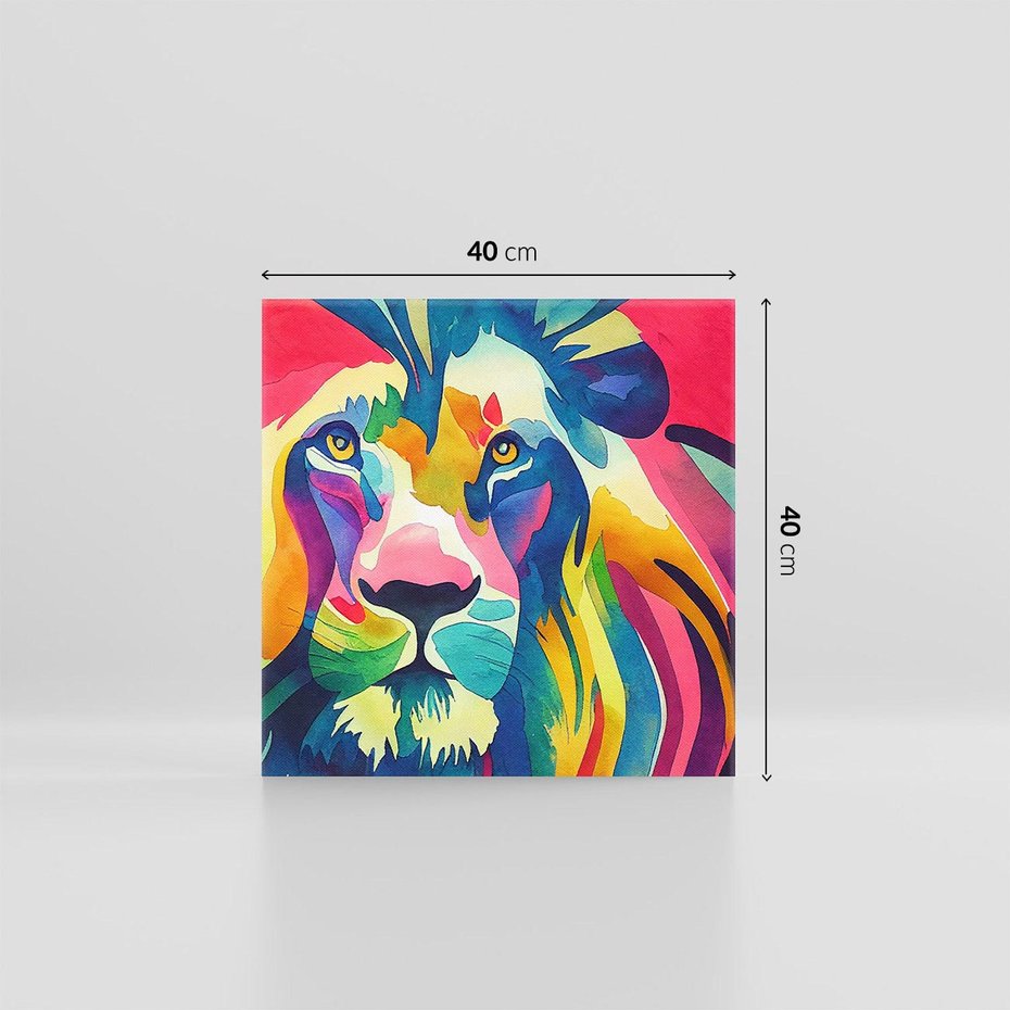 Obraz na płótnie 40x40 - Tęczowy Lew - akwarela, tęczowy lew