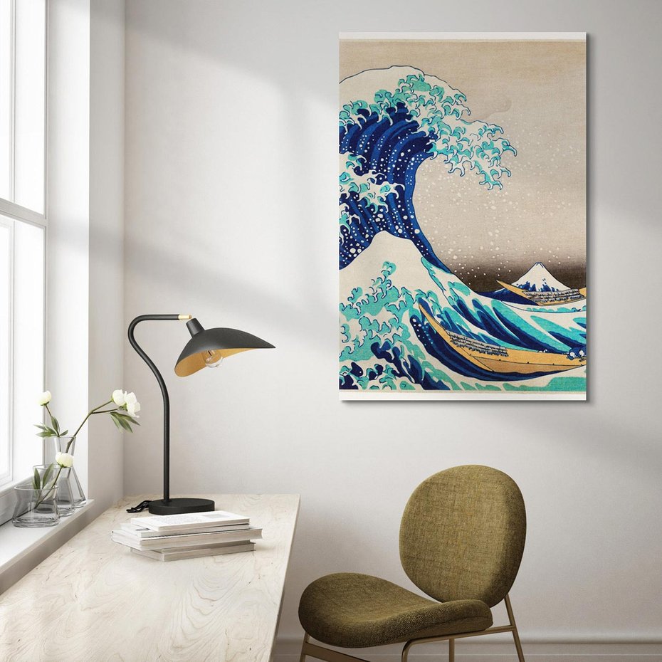 Obraz na płótnie 50x70 - "Wielka Fala u wybrzeży Kanagawy" Katsushiki Hokusai - Reprodukcja - reprodukcja, obraz na płótnie