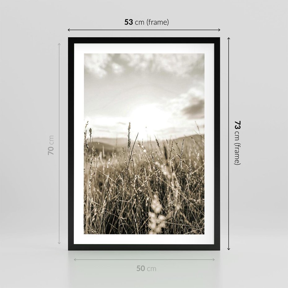 Plakat w ramie 50x70 - Łąka w Klimacie Sepii - suche trawy, łąka - rama czarna