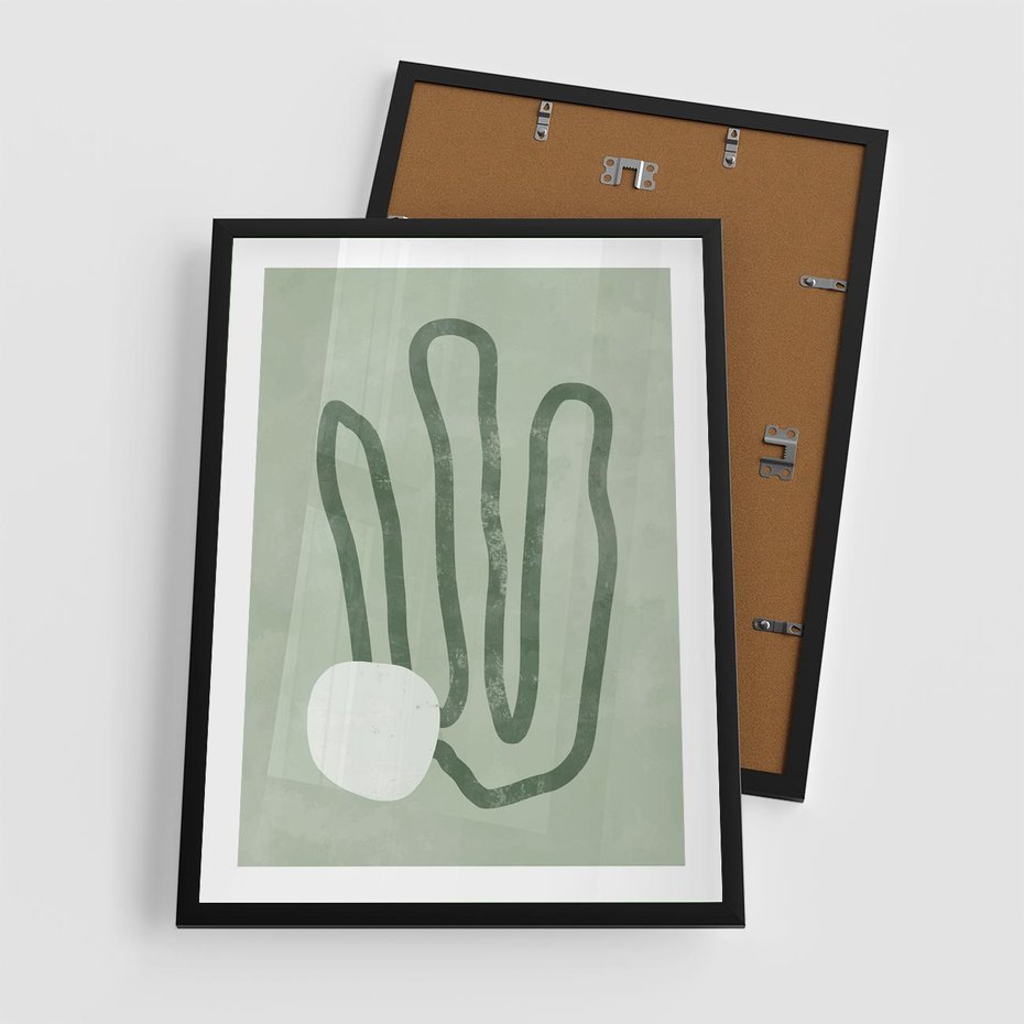 Plakat w ramie 50x70 - Spokojne Kształty Natury - zielona abstrakcja, zgaszona zieleń - rama czarna