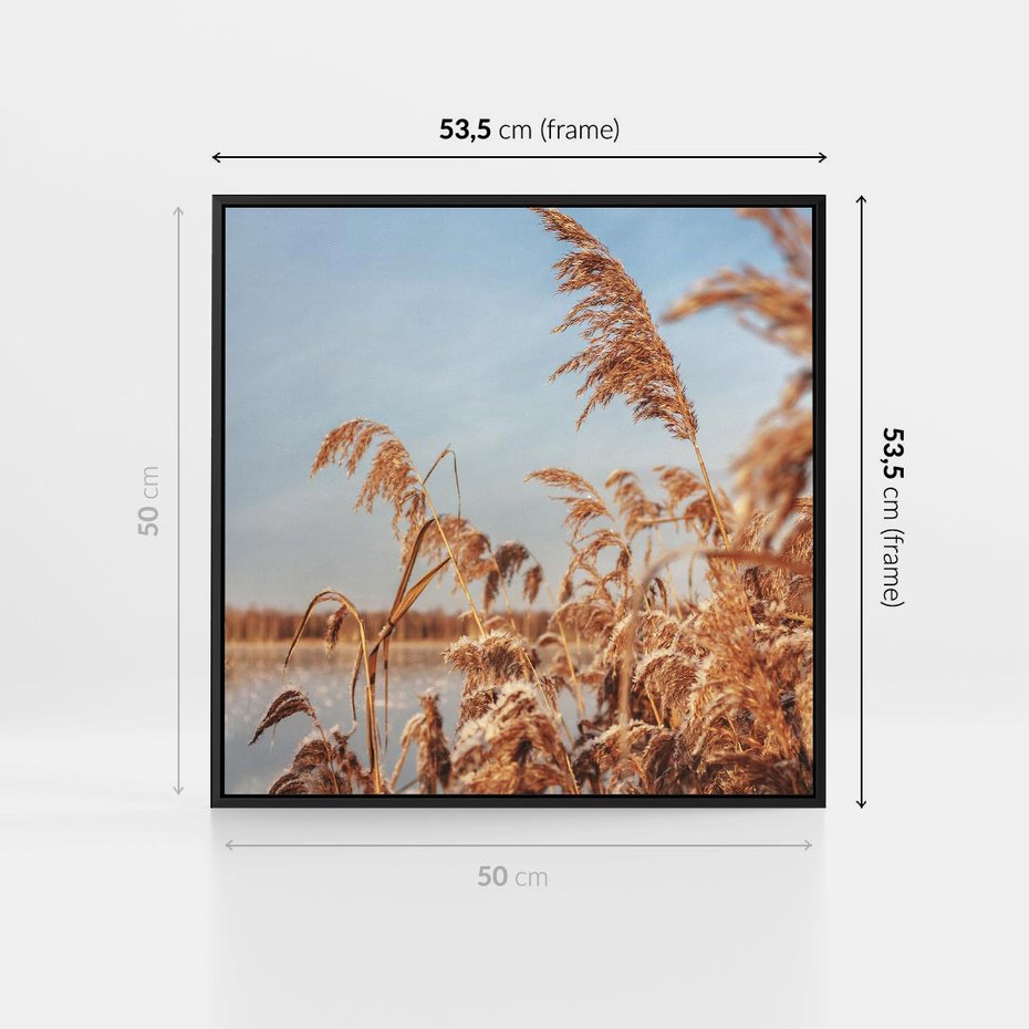 Obraz w ramie 50x50 - Wyraz Stylu - trawy, boho - rama czarna