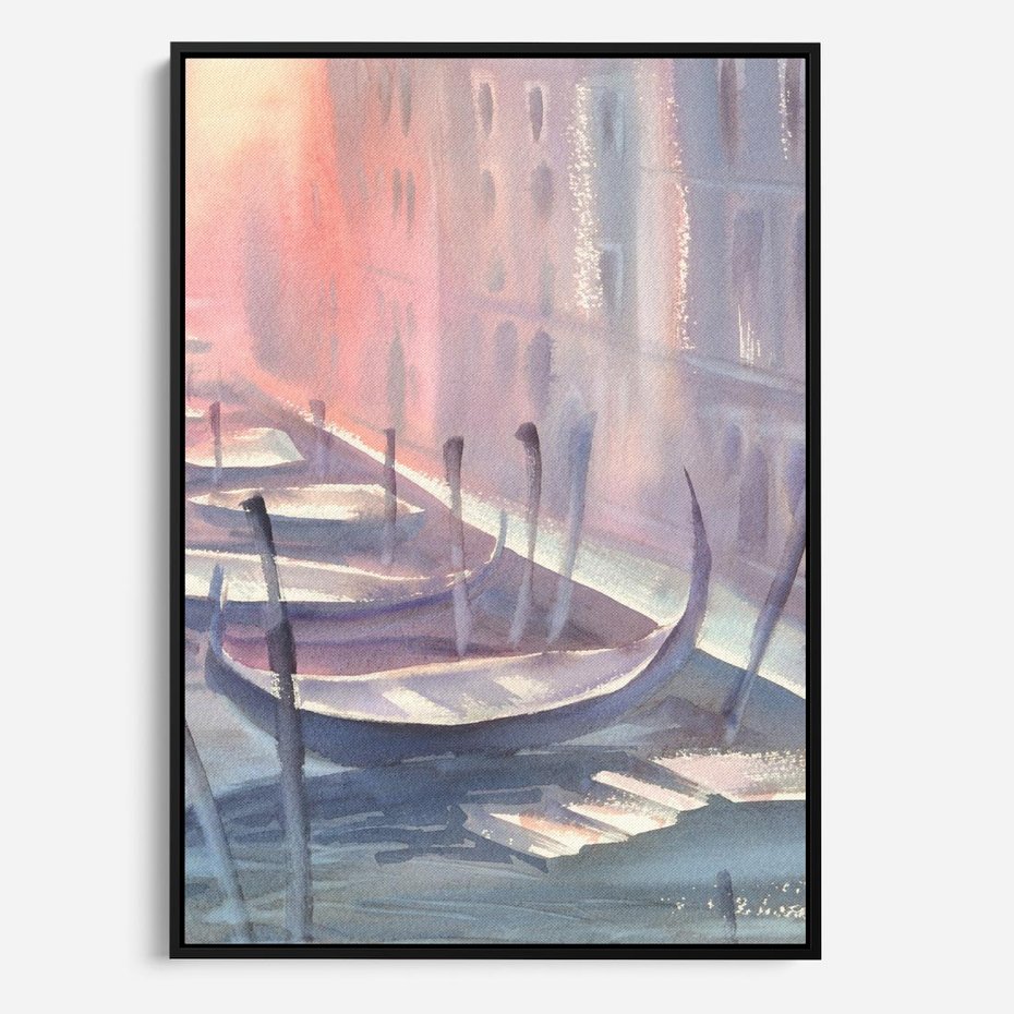 Obraz w ramie 50x70 - Romantyczne Zachody - akwarelowy rysunek, stonowane pastelowe kolory - rama czarna