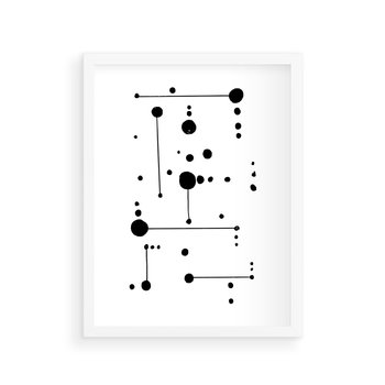 Plakat w ramie 50x70 - Nocne Zawirowania - abstrakcyjny plakat, czarne kropki i kreski - rama biała