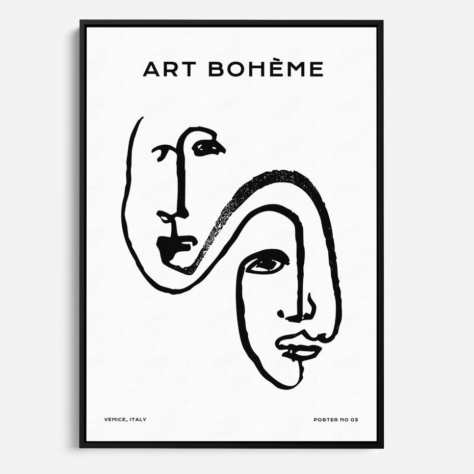 Obraz w ramie 50x70 - Rozbijające Granice Boho - boho sztuka, twarze - rama czarna