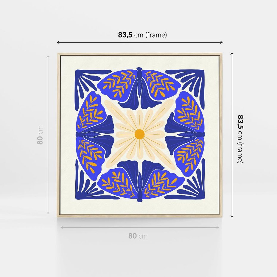 Obraz w ramie 80x80 - Księga Abstrakcji - abstrakcyjna boho kompozycja, granatowe ćmy - rama drewno