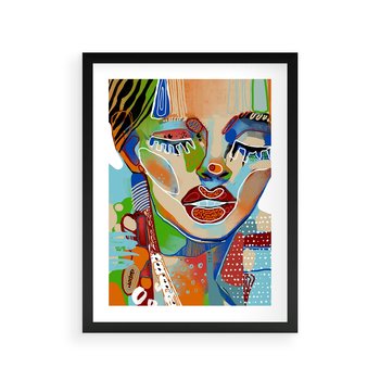 Plakat w ramie 30x40 - Kolorowe Formy - abstrakcyjny portret kobiety, twarz - rama czarna