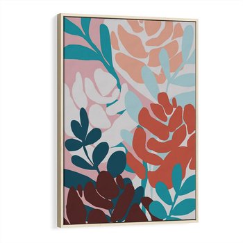 Obraz w ramie 50x70 - Impresje Kształtów - abstrakcyjna kompozycja kwiatowych form, kolor zgaszone - rama drewno