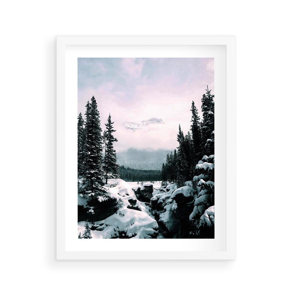 Plakat w ramie 40x50 - Zimowe Góry - zimowy krajobraz, góry - rama biała