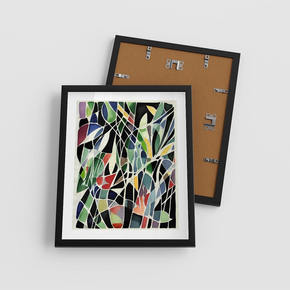 Plakat w ramie 40x50 - Taniec Plam i Kształtów - abstrakcyjny akwarelowy obraz, plamy - rama czarna