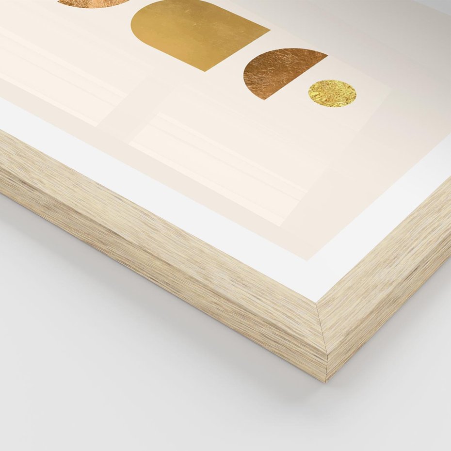 Plakat w ramie 50x70 - Abstrakcyjne Wzory - geometryczne złote kształty, tekstura - rama drewno