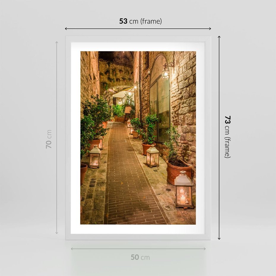 Plakat w ramie 50x70 - Perspektywa Uliczki Miejskiej - uliczka, perspektywa - rama biała