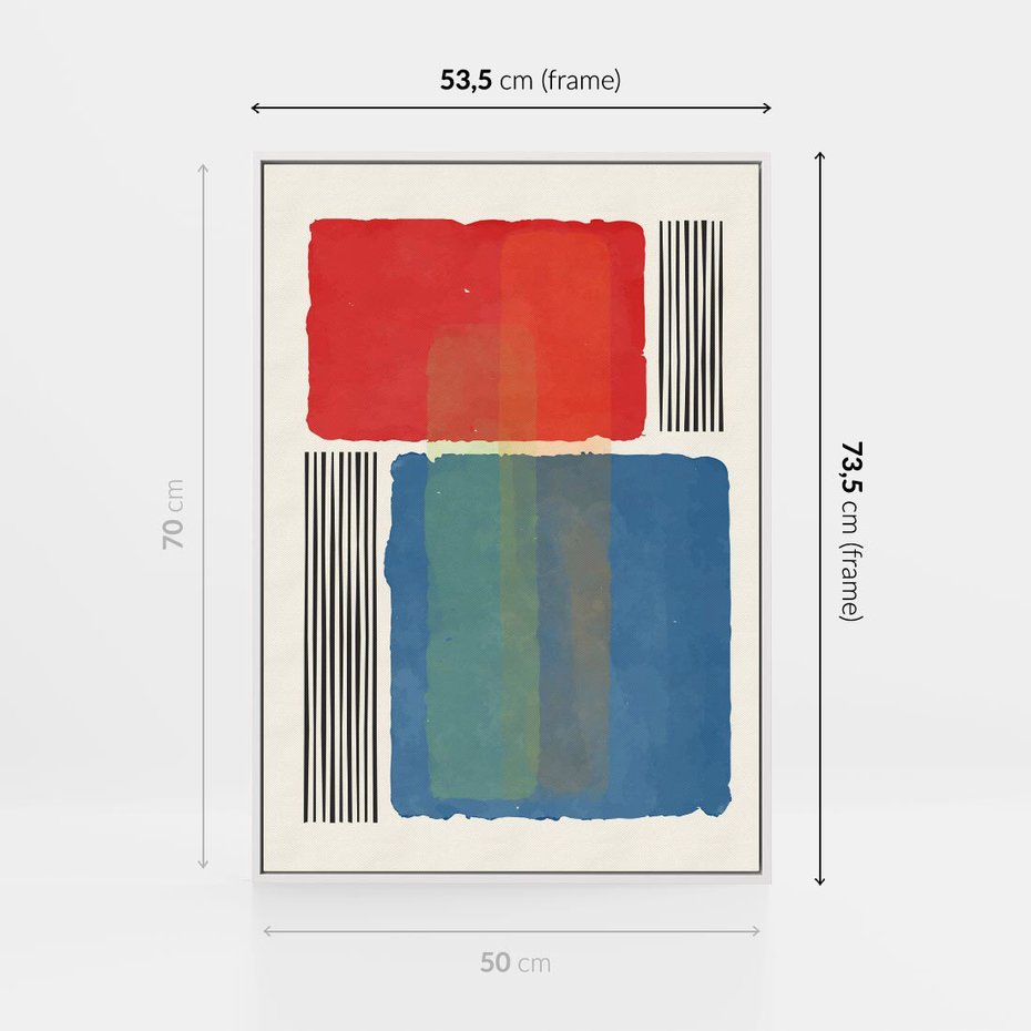 Obraz w ramie 50x70 - Kolorowe Spektrum - kolorowa geometria, prostokąty w intensywnych kształtach i czarne kreski - rama biała
