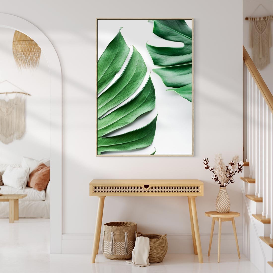 Obraz w ramie 70x100 - Monstera - Liście Kwiaty - monstera, liście - rama drewno