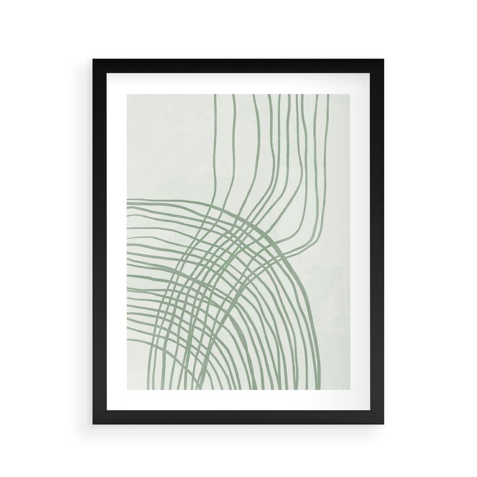 Plakat w ramie 40x50 - Migotliwa Spokojna Zieleń - zielony plakat, abstrakcyjne splątane linie - rama czarna
