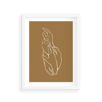 Plakat w ramie 30x40 - Splecione Dłonie - szkic, minimalizm - rama biała