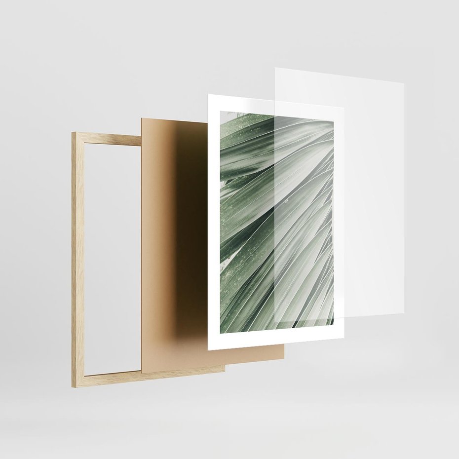 Plakat w ramie 30x40 - Tropikalna Oaza - zielony liść palmy, zieleń - rama drewno