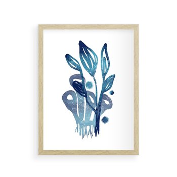 Plakat w ramie 30x40 - Akwarelowy Błękit - pastelowy, abstrakcyjny plakat - rama drewno