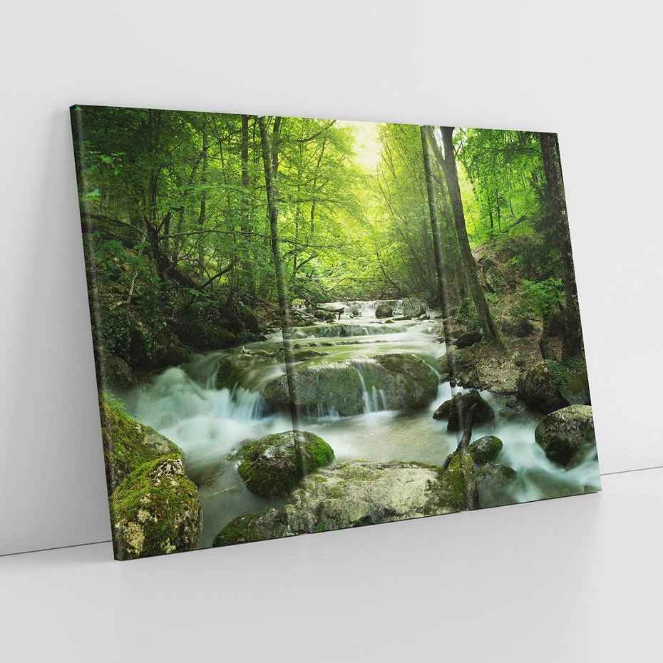 Obraz na płótnie 120x80 - Ukojenie strumienia: Spotkanie z naturą - strumyk, las