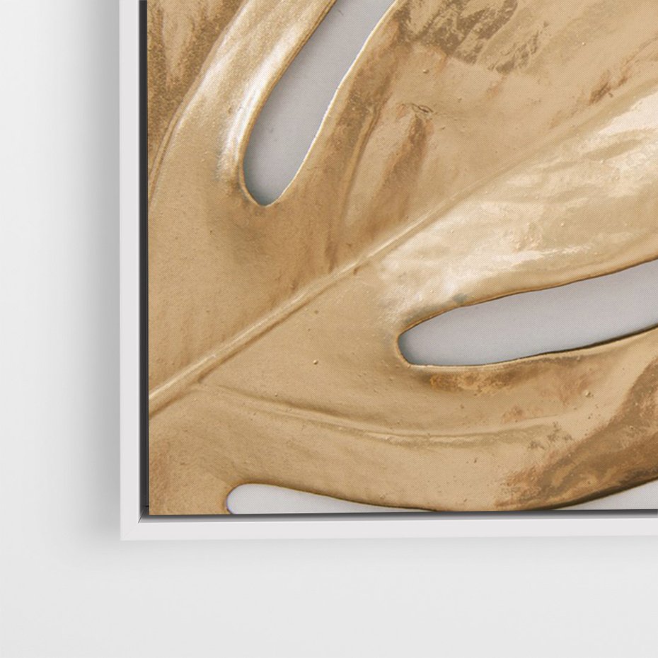 Obraz w ramie 50x70 - Natury Szlachetność - złote, liście - rama biała