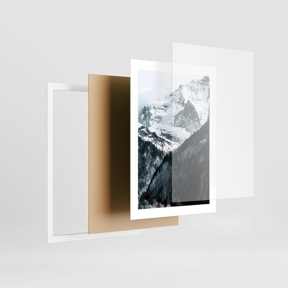 Plakat w ramie 30x40 - Góry w Zimowym Uścisku - góry, ośnieżone szczyty - rama biała
